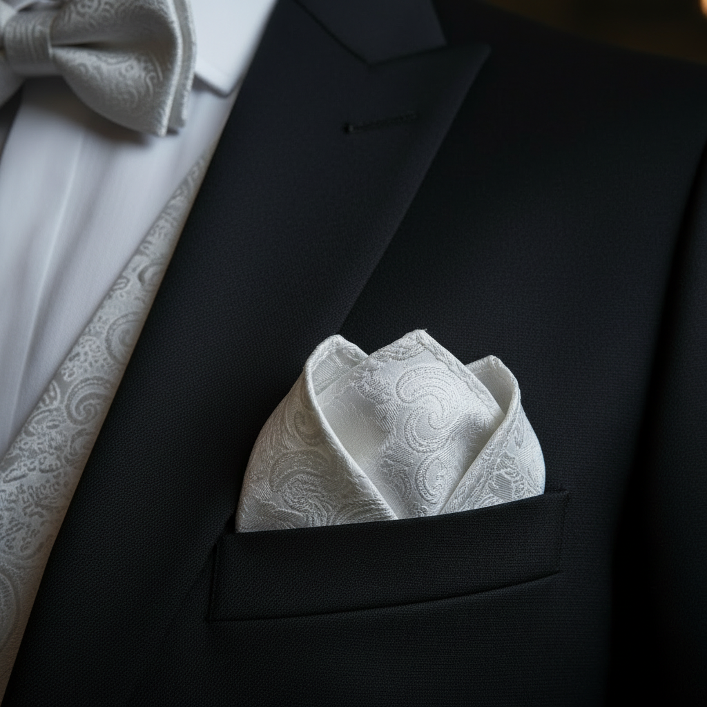 Dettaglio fazzoletto da taschino jacquard bianco