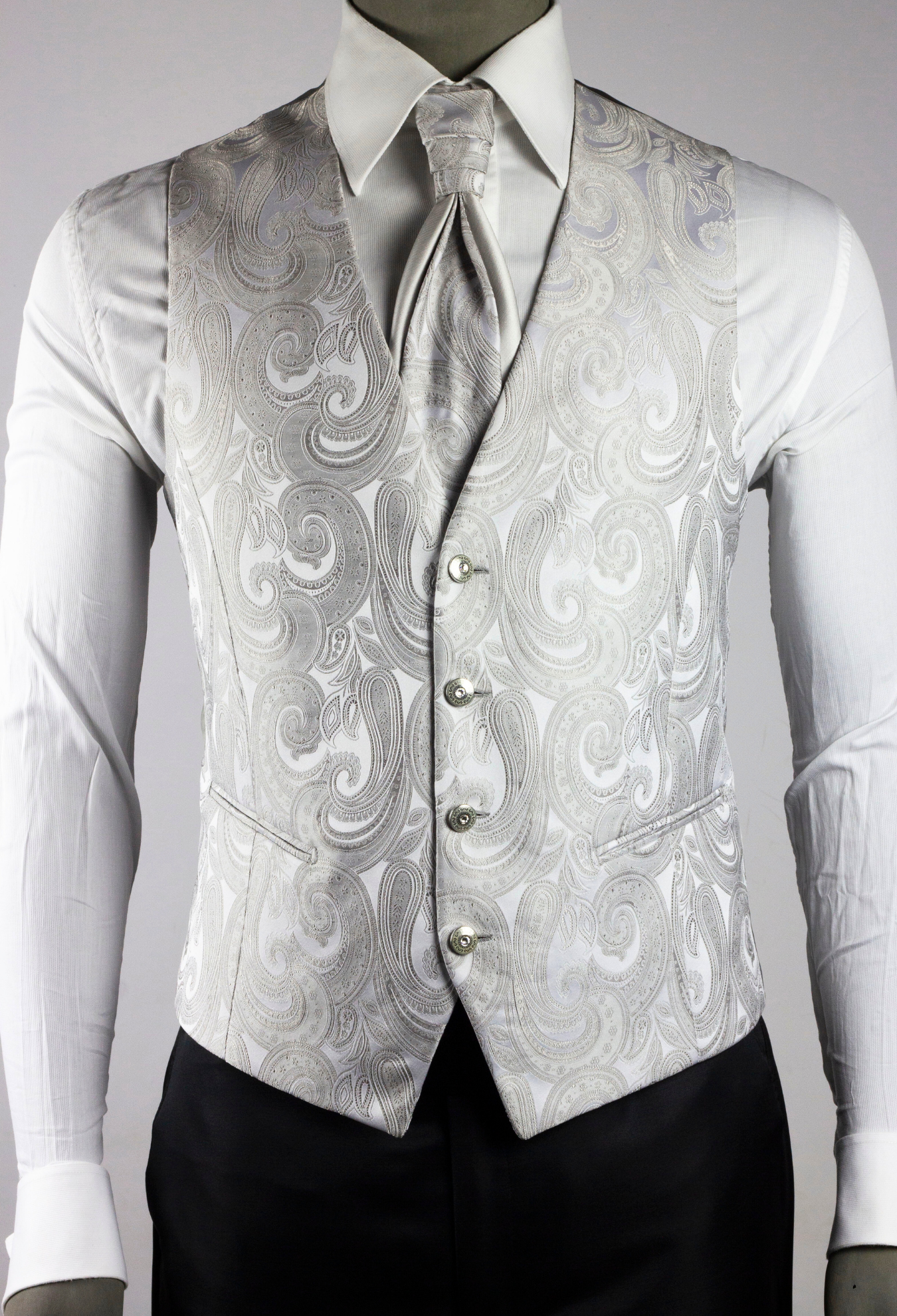 gilet da sposo damascato grigio perla con bottoni gioiello