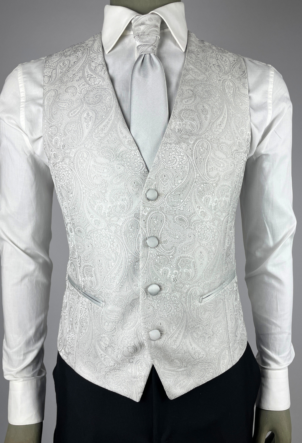 Dettaglio tessuto jacquard grigio perla gilet Apollo