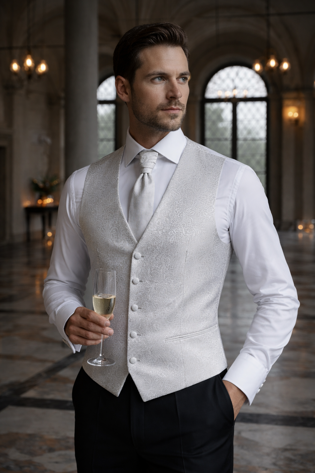 Gilet Apollo grigio perla jacquard set completo con accessori Made in It