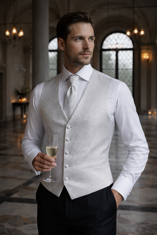 Gilet Apollo grigio perla jacquard set completo con accessori Made in It