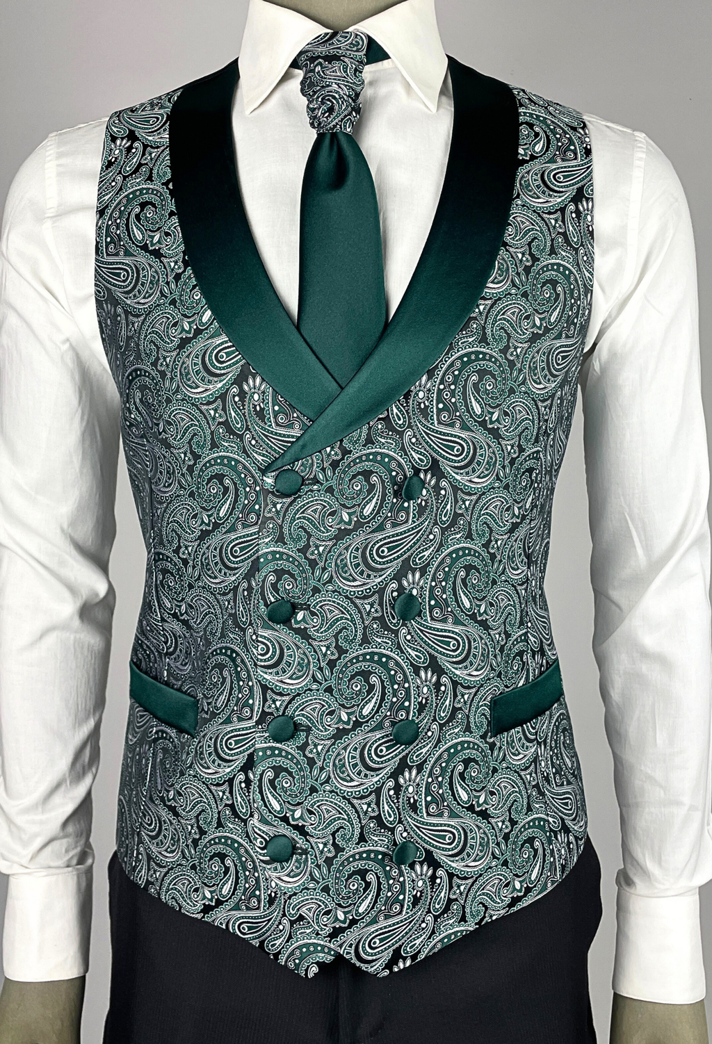 gilet da uomo sposo damascato verde con cravatta 