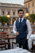 Gilet da sposo damascato blu doppio petto 