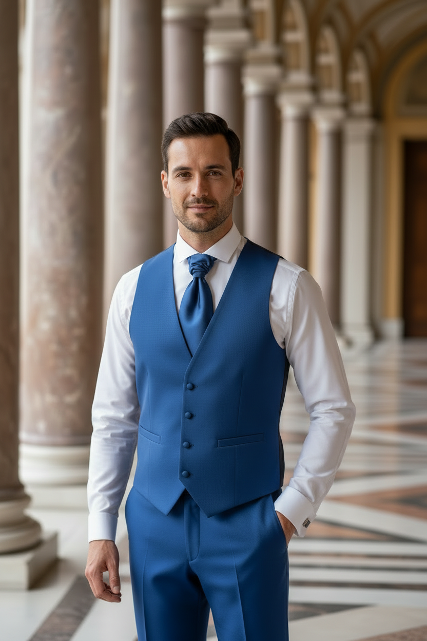 Gilet e cravatta blu