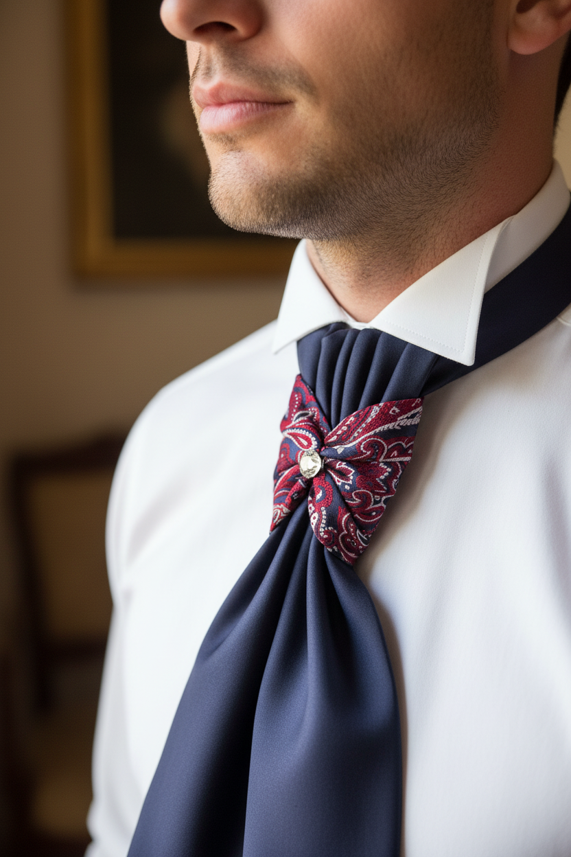 Nodo cravatta con fermaglio damascato su indossatore